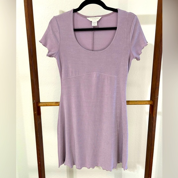 Vintage 90’s Express Tricot Lilac Mini Baby Doll Silhouette With Lattice Hem - Picture 3 of 6
